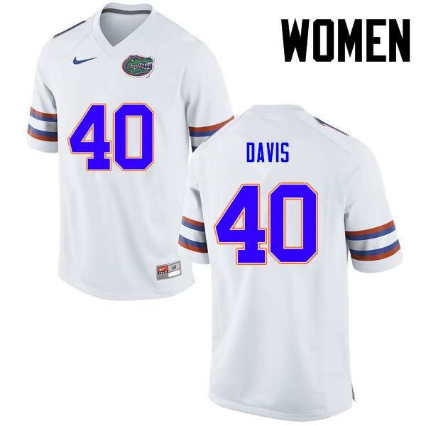 NCAA Florida Gators Jarrad Davis Women's #40 Nike White Stitched Authentic College Football Jersey HOL5864CS